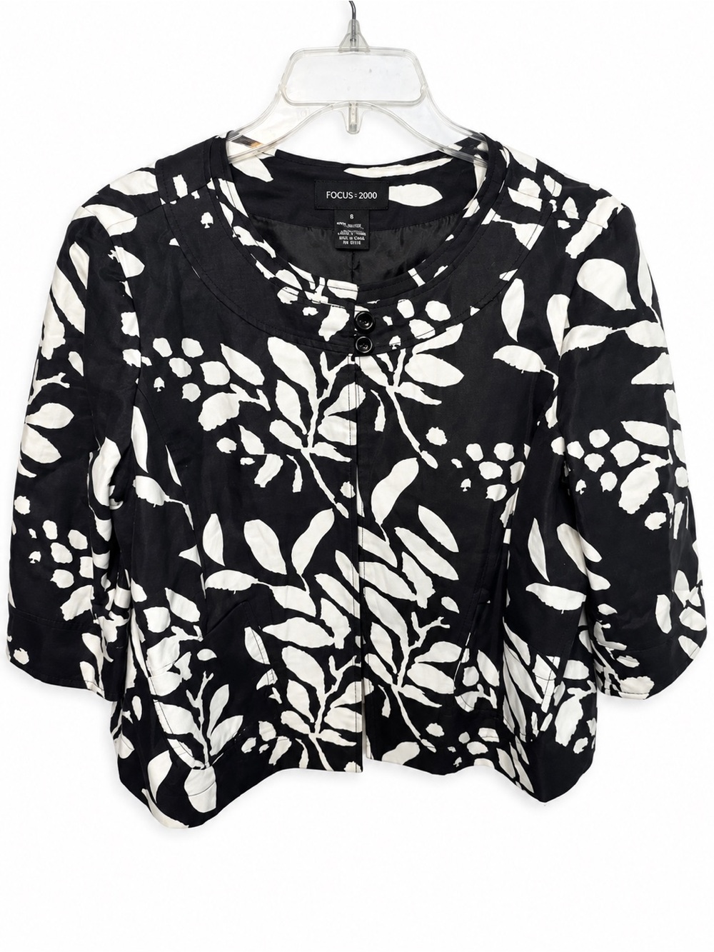 Focus 2000 Women’s Size 16 Black & Ivory Floral Linen Blend Jacket